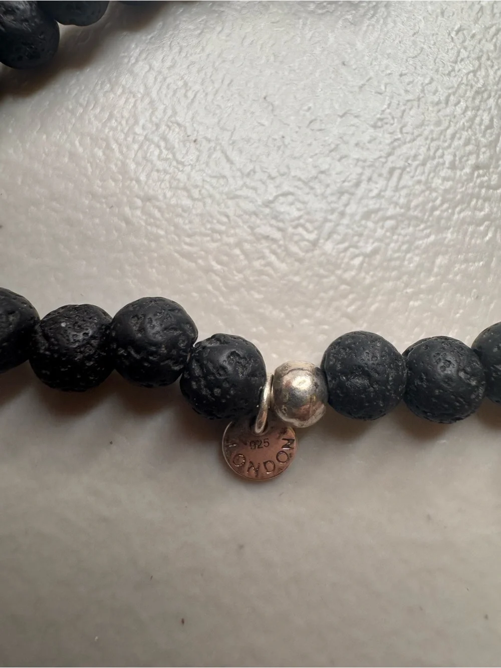 Authentic Tateossian London Lava Stone Beaded Bracelet Sterling Silver 925